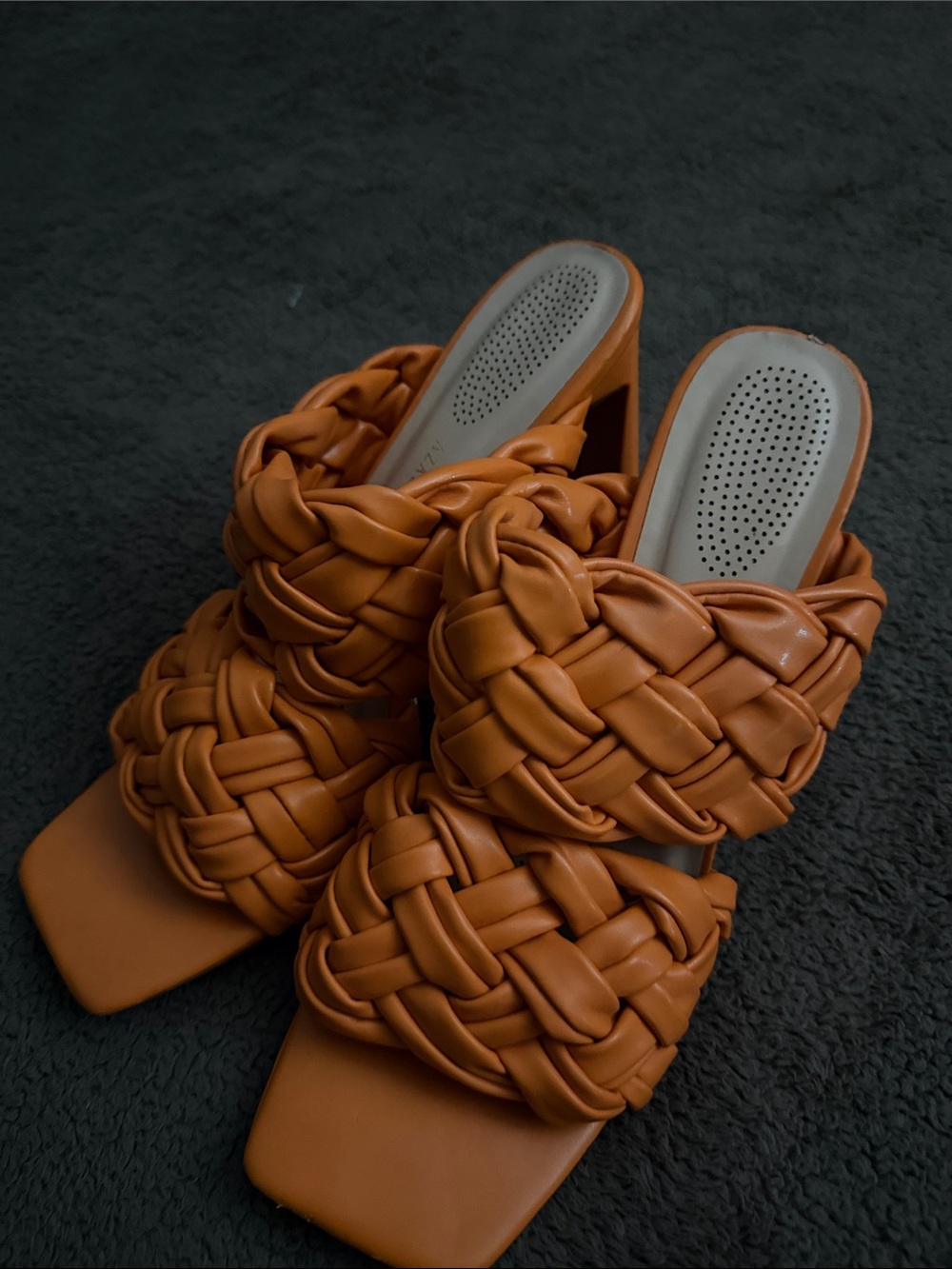 Braided Leather Mule Heels in Cognac - Women's